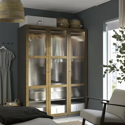 Ikea Pax / Tonstad Wardrobe Combination, Dark Gray Brown/stained Oak Veneer Glass, 59x23 5/8x79 1/4 "