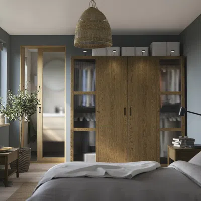 Ikea Pax / Tonstad Wardrobe Combination, Dark Gray Brown/stained Oak Veneer Glass, 78 3/4x23 5/8x79 1/4 "