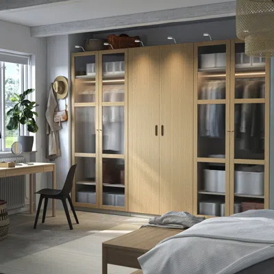 Ikea Pax / Tonstad Wardrobe Combination, Gray-beige/oak Veneer Glass, 118 1/8x23 5/8x93 1/8 "