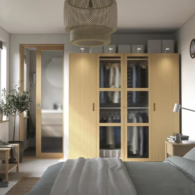 Ikea Pax / Tonstad Wardrobe Combination, Gray-beige/oak Veneer Glass, 78 3/4x23 5/8x79 1/4 "
