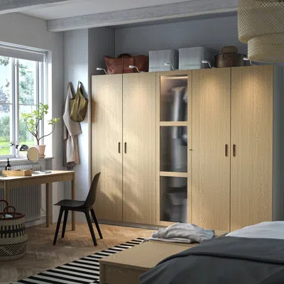 Ikea Pax / Tonstad Wardrobe Combination, Gray-beige/oak Veneer Glass, 98 3/8x23 5/8x79 1/4 "