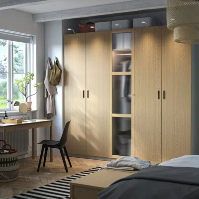 Ikea Pax / Tonstad Wardrobe Combination, Gray-beige/oak Veneer Glass, 98 3/8x23 5/8x93 1/8 "