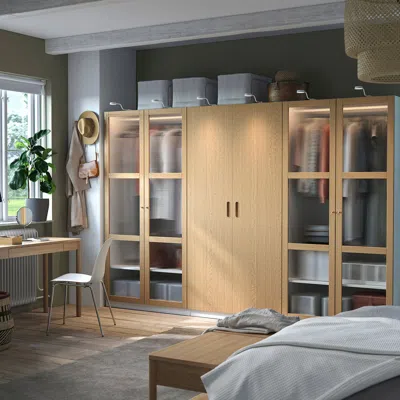 Ikea Pax / Tonstad Wardrobe Combination, White/oak Veneer Glass, 118 1/8x23 5/8x79 1/4 "