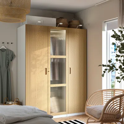Ikea Pax / Tonstad Wardrobe Combination, White/oak Veneer Glass, 59x23 5/8x79 1/4 "