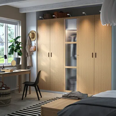 Ikea Pax / Tonstad Wardrobe Combination, White/oak Veneer Glass, 98 3/8x23 5/8x93 1/8 "