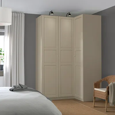 Ikea Pax / Tyssedal Corner Wardrobe, Gray-beige/gray-beige, 63 1/4/43 1/2x93 1/8 "
