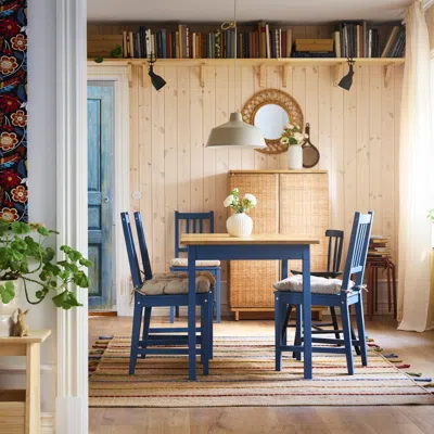 Ikea Pinntorp Chair, Blue Stained/pine, Width: 16 1/2 "