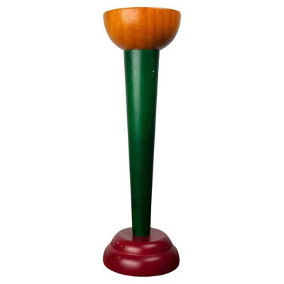 Pre-owned Ikea Postmodern Solid Wood Yellow Green Red Monokel Candleholder From , 1980s