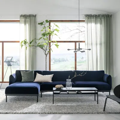 Ikea Äpplaryd Sectional, 4-seat With Chaise, Djuparp Dark Blue, Armrest Height: 28 3/8 " In Multi