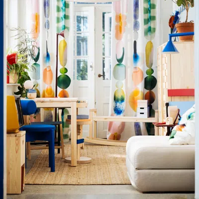 Ikea Ps 2026 Pre-cut Fabric, White/multicolor Big Pattern, 59x118 "