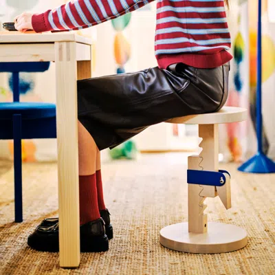 Ikea Ps 2026 Stool, Height Adjustable Birch/clear Lacquered Bright Blue, Seat Diameter: 12 5/8 "
