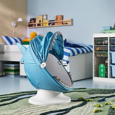 Ikea Ps Lömsk Slipcover For Children's Swiv Armchr, Blue/shark, Width: 23 1/4 "