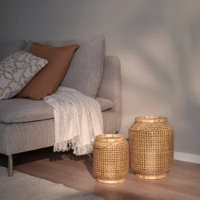 Ikea Påvefink Lantern For Pillar Candle, Bamboo, 13 " In Green