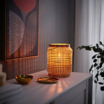 Ikea Påvefink Lantern For Pillar Candle, Bamboo, 9 ¾ " In Green