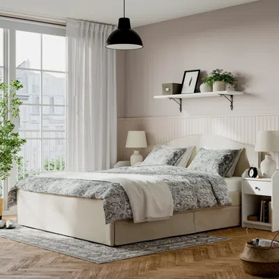Ikea Ramnefjäll Upholstered Bed Frame, Idekulla Beige, Queen In Blue