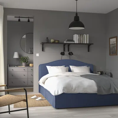 Ikea Ramnefjäll Upholstered Bed Frame, Kilanda Dark Blue, Queen