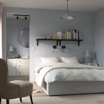 Ikea Ramnefjäll Upholstered Bed Frame, Klovsta Gray/white, Full