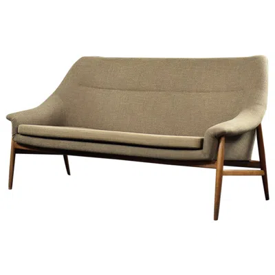 Pre-owned Ikea Rare Vintage Scandinavian Modern 2-seater Brown Fabric & Oak Sofa Grace By