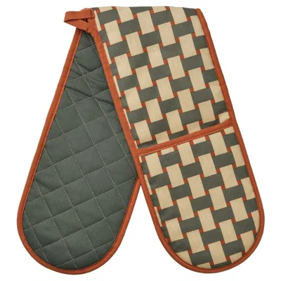 Ikea Rinnig Oven Mitt, Patterned Light Beige/gray-green Brown-red, Length: 33 ¾ " In Multi