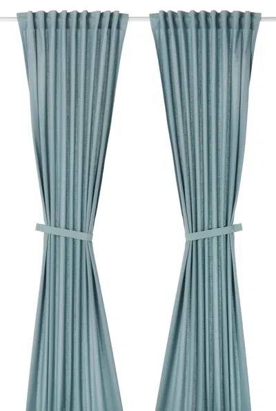 Ikea Ritva Curtains With Tie-backs, 1 Pair, Gray-blue/with Heading Tape, 57x65 "