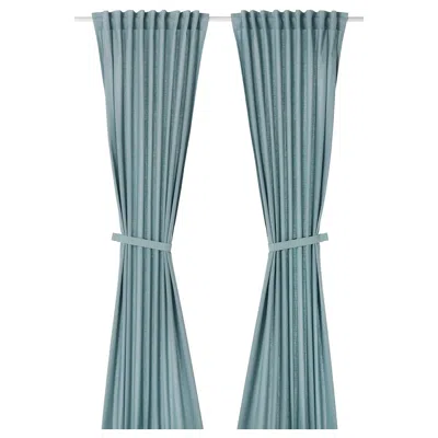 Ikea Ritva Curtains With Tie-backs, 1 Pair, Gray-blue/with Heading Tape, 57x84 "