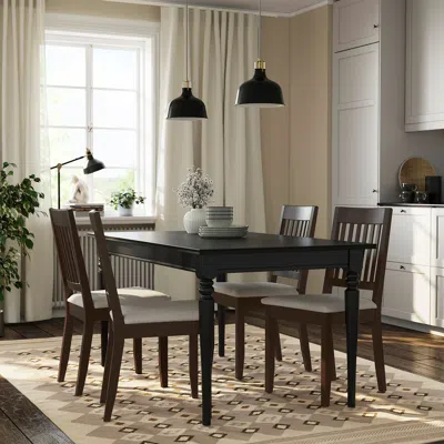 Ikea Rosentorp / Näsinge Table And 4 Chairs, Black/kilanda Light Beige Dark Brown Stained, 61/84 5/8x34 1