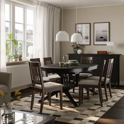 Ikea Rosentorp / Näsinge Table And 6 Chairs, Black/kilanda Light Beige Dark Brown Stained, 63/84 5/8x43 1