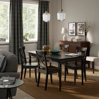 Ikea Rosentorp / Rosentorp Table And 4 Chairs, Black/black, 61/84 5/8x34 1/4 "