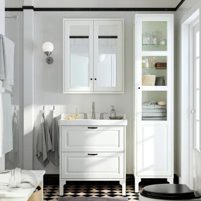 Ikea Rutsjön Sink With Water Trap, White 8" Widespread, 31 3/8x21 7/8 "