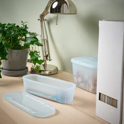 Ikea Rykta Storage Box With Lid, Transparent Gray-blue, 3 ½x9 ½x2 ¾ "/0 Gallon
