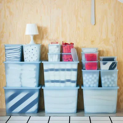 Ikea Rykta Storage Box With Lid, Transparent Gray-blue, 4 ¾x7x4 ¾ "/0 Gallon