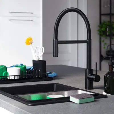 Ikea Sallsjön Pull Down Kitchen Faucet With Spray, Black, Height: 19 1/4 "