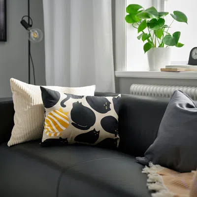 Ikea Sandmott Cushion, Beige Black/cat Pattern, 14x20 "