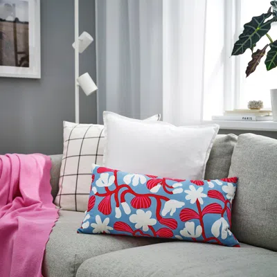 Ikea Sandmott Cushion, Light Blue/bright Red, 12x23 "