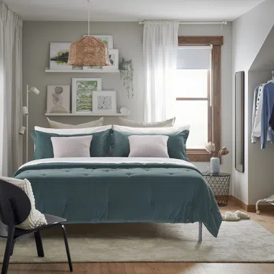 Ikea Sanela Comforter Set, Dark Gray-turquoise, Full/queen