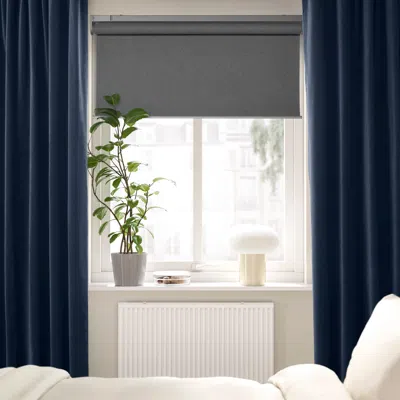 Ikea Sanela Curtains, 1 Pair, Dark Blue/with Heading Tape, 55x65 "