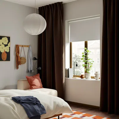 Ikea Sanela Curtains, 1 Pair, Dark-brown/with Heading Tape, 55x118 "
