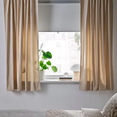 Ikea Sanela Curtains, 1 Pair, Light Beige/with Heading Tape, 55x65 "