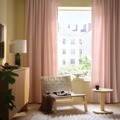 Ikea Sanela Curtains, 1 Pair, Pale Pink/with Heading Tape, 55x98 "