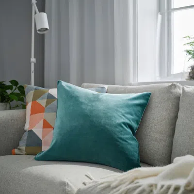 Ikea Sanela Cushion Cover, Dark Gray-turquoise, 20x20 "
