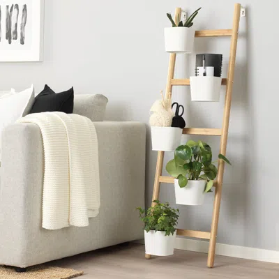 Ikea Satsumas Plant Stand With 5 Plant Pots, Bamboo/white, 49 ¼ "