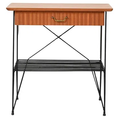 Pre-owned Ikea Scandinavian Mahogany And Iron Bedside Table From , Model "rolf" In Brown