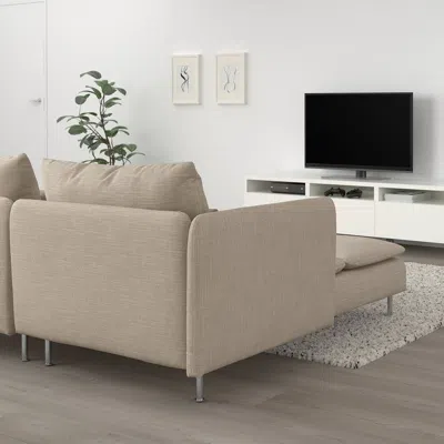 Ikea Söderhamn Loveseat, With Chaise With Armrest/hillared Beige, Height Including Back Cushions: 32 5/8 
