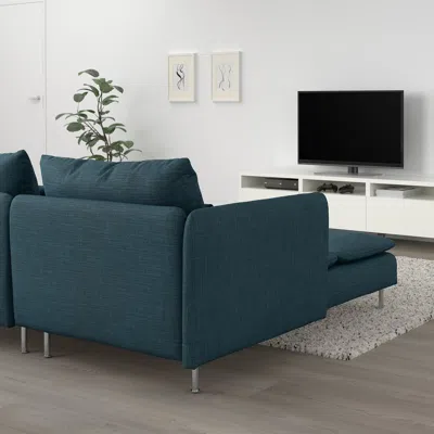 Ikea Söderhamn Loveseat, With Chaise With Armrest/hillared Dark Blue, Height Including Back Cushions: 32 