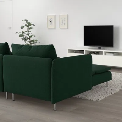 Ikea Söderhamn Loveseat, With Chaise With Armrest/tallmyra Dark Green, Height Including Back Cushions: 32