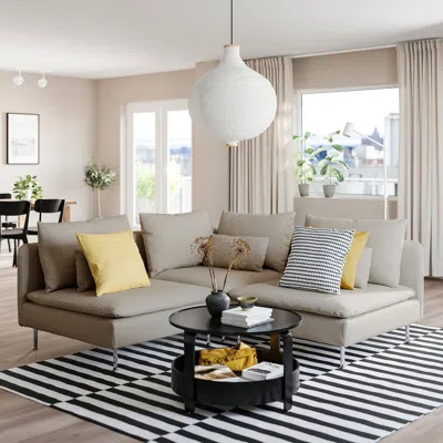Ikea Söderhamn Sectional, 3-seat Corner, Fridtuna Light Beige, Height Including Back Cushions: 32 5/8 "