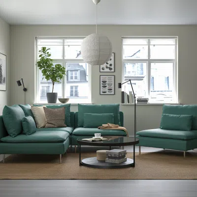 Ikea Söderhamn Sectional, 3-seat Corner, Kelinge Gray-turquoise, Height Including Back Cushions: 32 5/8 "