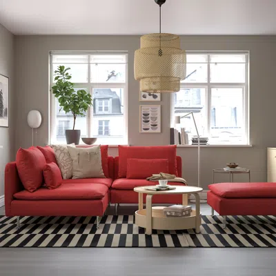 Ikea Söderhamn Sectional, 3-seat Corner, Tonerud Red, Height Including Back Cushions: 32 5/8 "