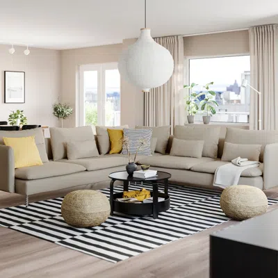 Ikea Söderhamn Sectional, 5-seat, Fridtuna Light Beige, Height Including Back Cushions: 32 5/8 "