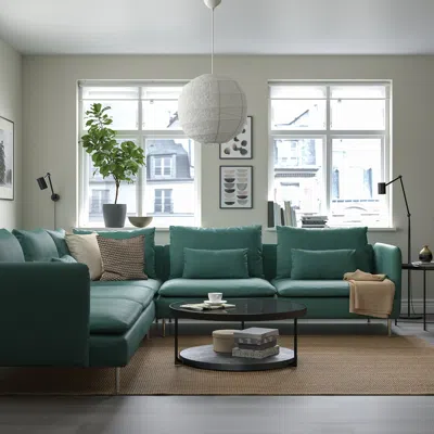 Ikea Söderhamn Sectional, 5-seat, Kelinge Gray-turquoise, Height Including Back Cushions: 32 5/8 "
